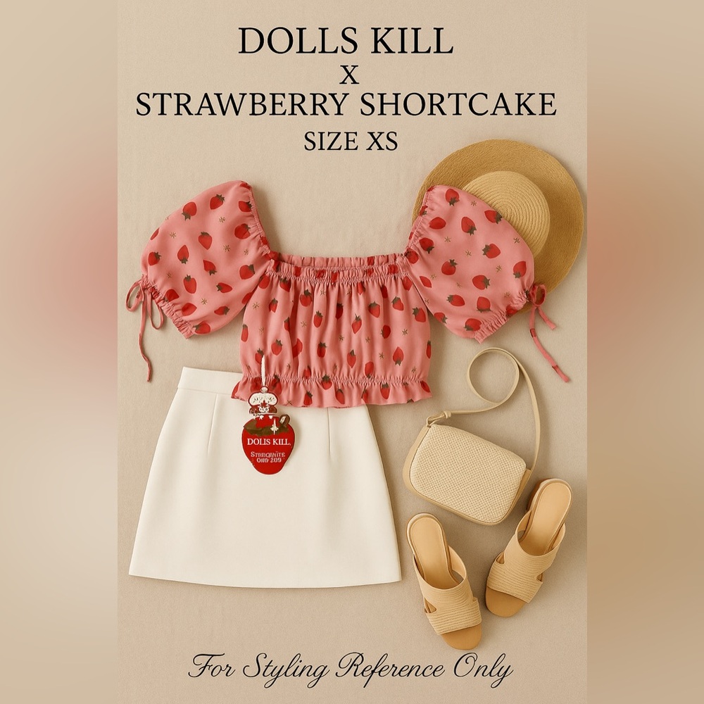 Dolls Kill x Strawberry Shortcake Pink Puff Sleeve Crop Top | Size XS | NWT